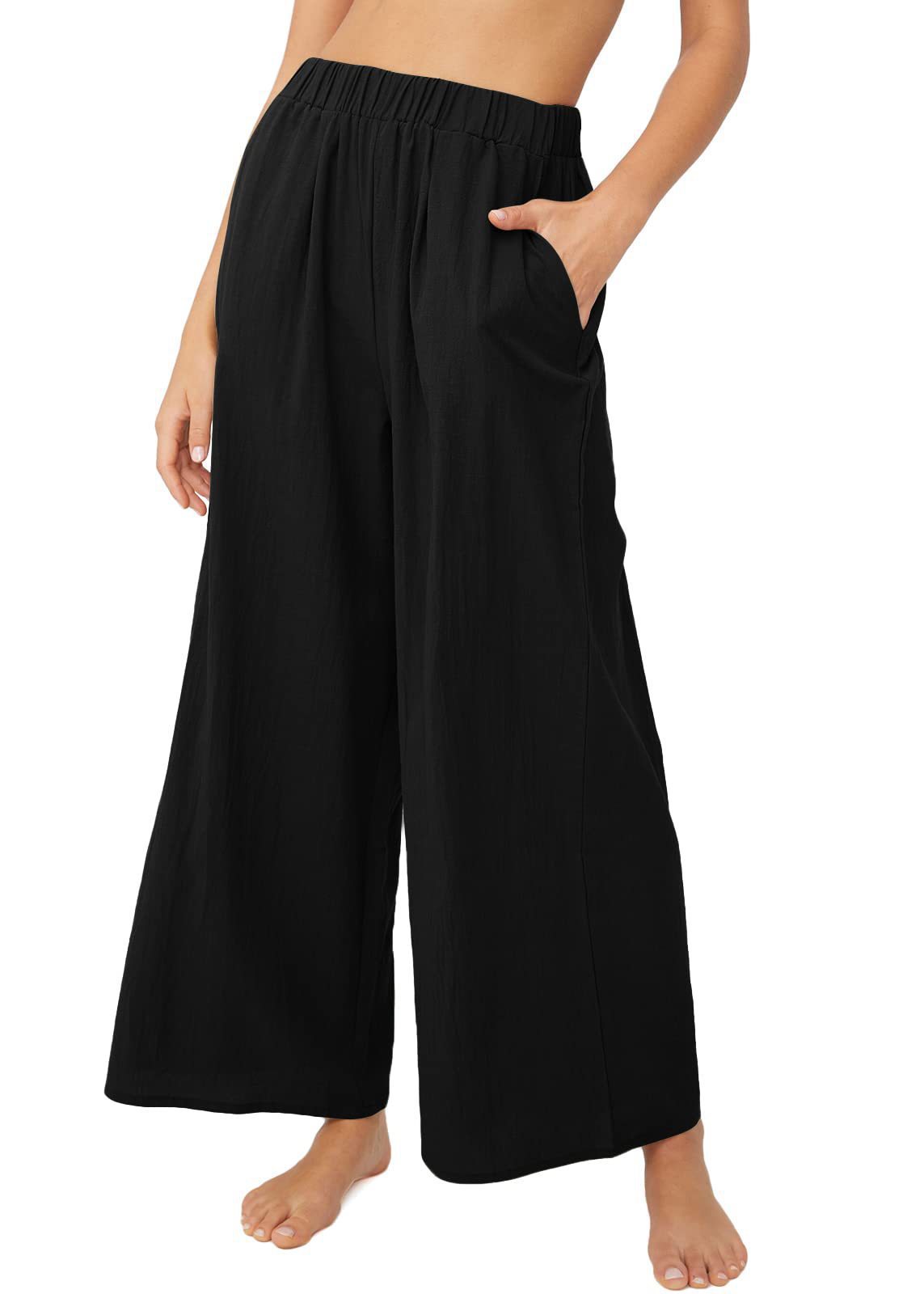 Cotton and linen high waist wide-leg trousers 35 02