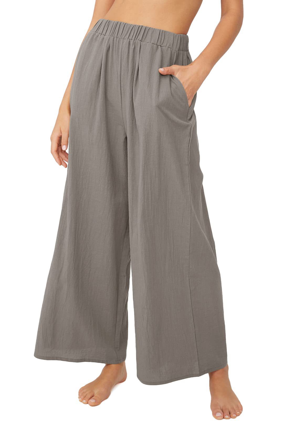 Cotton and linen high waist wide-leg trousers 35 01