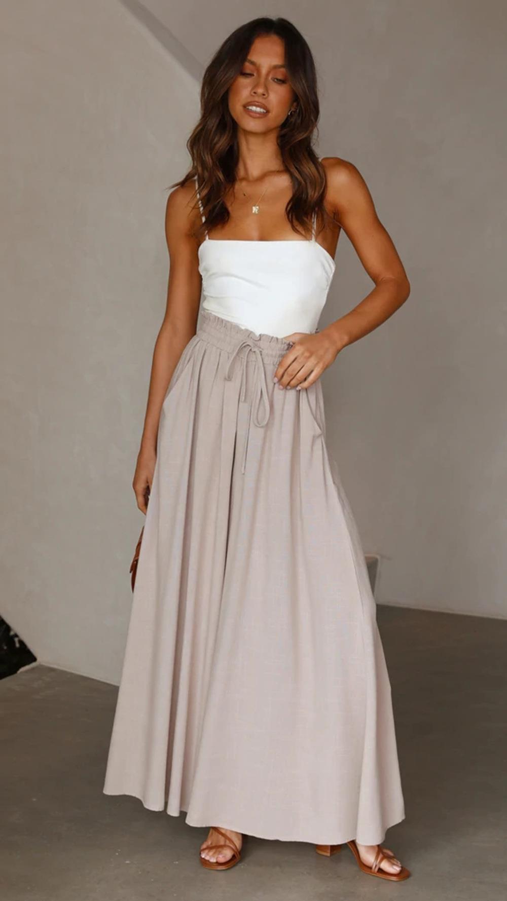 Elastic waistband high waist long culottes 40