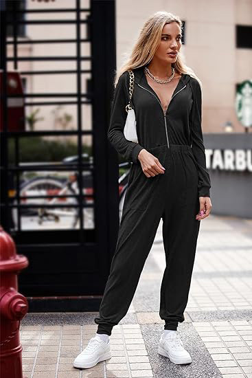 Hooded Long Sleeve Zip-Up Sports Jumpsuit 54 02