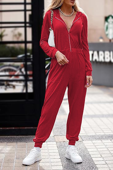 Hooded Long Sleeve Zip-Up Sports Jumpsuit 54 01