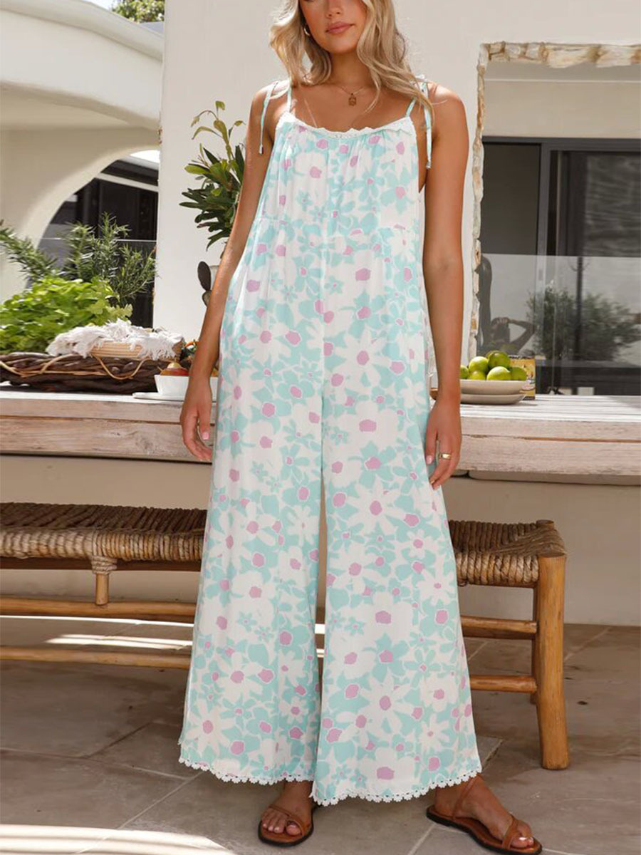 Long printed loose suspender jumpsuit 47