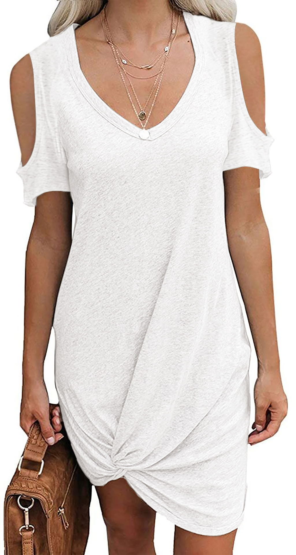 Solid Color Off Shoulder Twist T-Shirt Dress 5 02