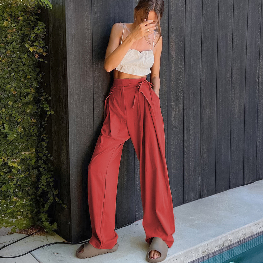 Straight high waist casual draped wide leg pants 38 01